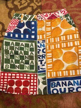 Farm Rio Anthropologie Colorblock Graphic Print A-Line Mini Skirt - Multi Sz XS